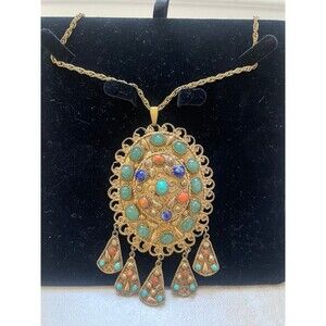 Unique Tibetan Vintage Necklace With Natural Turquoise Lapis Jade Coral